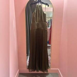 AMUR Chocolate Brown Pleated Maxi Dress